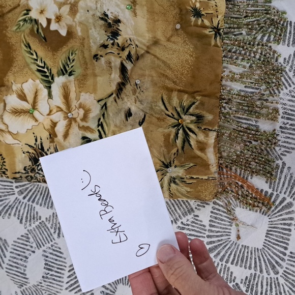 Vintage wood circle handle Hawaiian print beaded tassel fringe retro purse - Picture 15 of 16